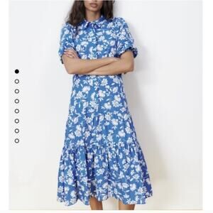 Zara ruffled blue floral print Sarai midi dress XS NWT
